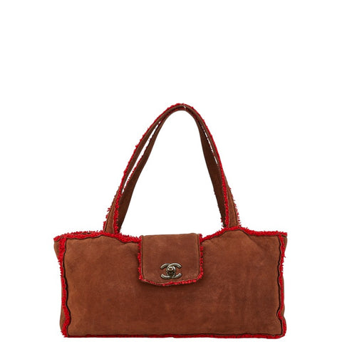シャネル ココマーク ハンドバッグ ブラウン レッド スウェード レディース CHANEL 【中古】