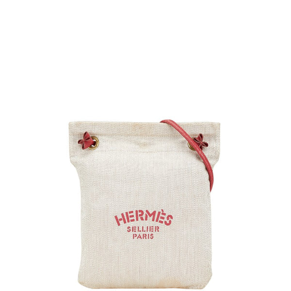 エルメス アリーヌPM ワンショルダーバッグ ベージュ レッド コットン レザー レディース HERMES 【中古】