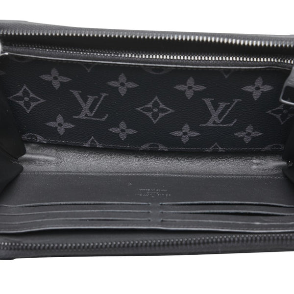 ルイ ヴィトン モングラム エクリプス トランク ジッピーウォレット  ラウンドファスナー 長財布 M80558 ブラック PVC レザー レディース LOUIS VUITTON 【中古】