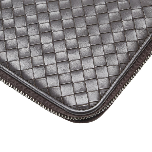 ボッテガヴェネタ イントレチャート ラウンドファスナー 長財布 トラベルウォレット ブラウン レザー メンズ BOTTEGAVENETA 【中古】