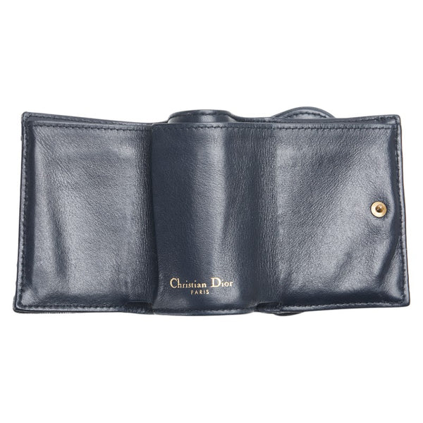 ディオール オブリーク サドル 三つ折り財布 ネイビー ベージュ キャンバス レザー レディース Dior 【中古】