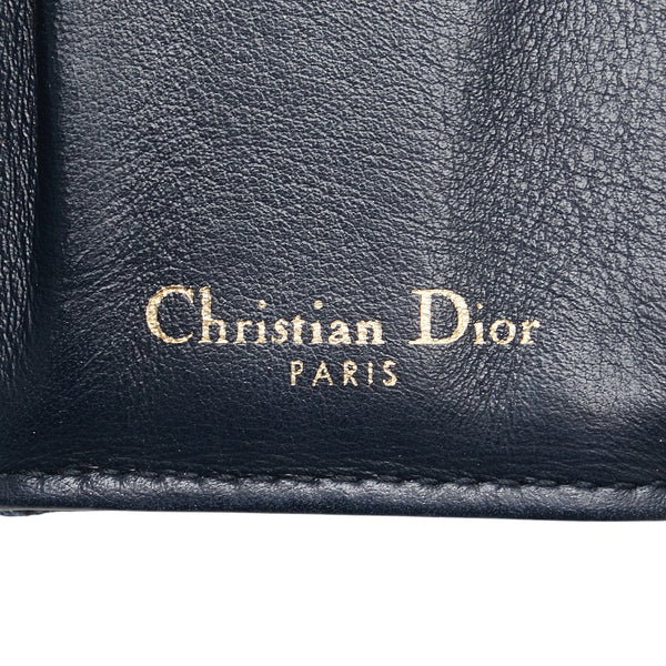 ディオール オブリーク サドル 三つ折り財布 ネイビー ベージュ キャンバス レザー レディース Dior 【中古】