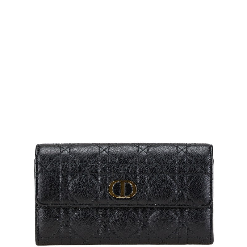ディオール CDロゴ カナージュ 長財布 ブラック レザー レディース Dior 【中古】