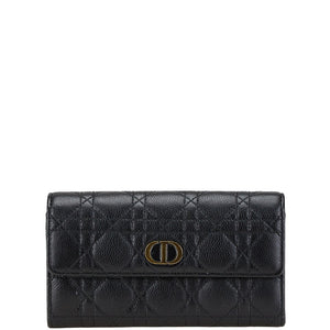 ディオール CDロゴ カナージュ 長財布 ブラック レザー レディース Dior 【中古】