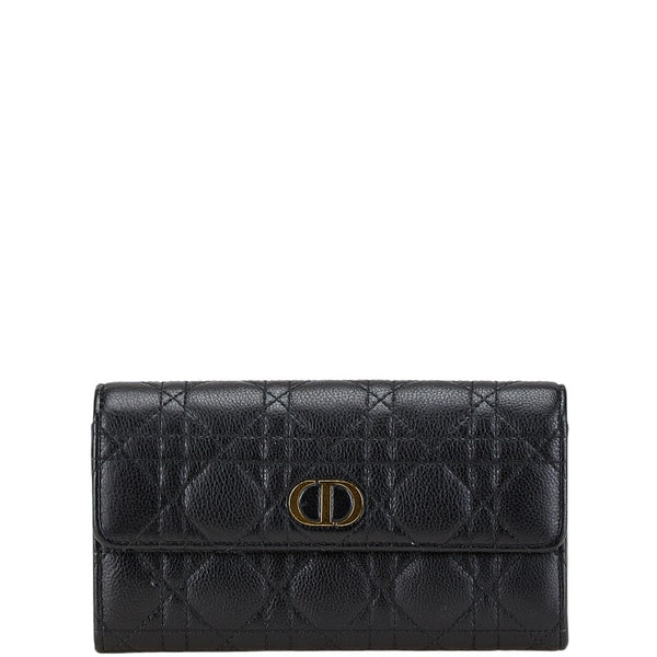 ディオール CDロゴ カナージュ 長財布 ブラック レザー レディース Dior 【中古】