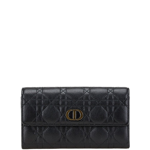 ディオール CDロゴ カナージュ 長財布 ブラック レザー レディース Dior 【中古】