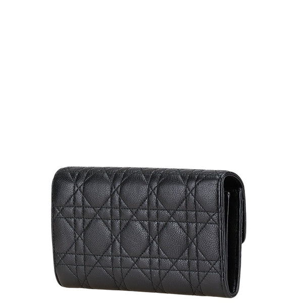 ディオール CDロゴ カナージュ 長財布 ブラック レザー レディース Dior 【中古】