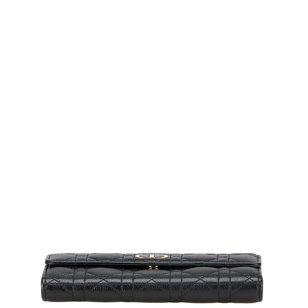 ディオール CDロゴ カナージュ 長財布 ブラック レザー レディース Dior 【中古】