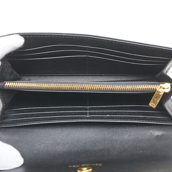 ディオール CDロゴ カナージュ 長財布 ブラック レザー レディース Dior 【中古】