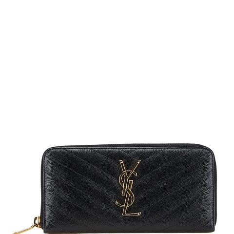 サンローラン YSLロゴ カサンドラ 長財布 ラウンドファスナー ブラック レザー レディース SAINT LAURENT 【中古】