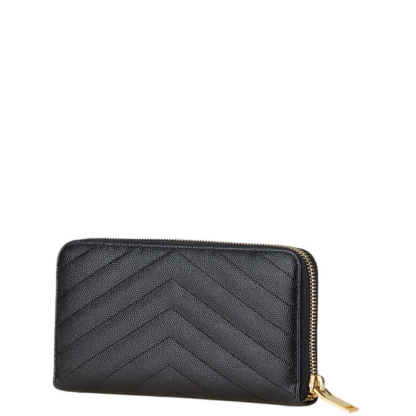 サンローラン YSLロゴ カサンドラ 長財布 ラウンドファスナー ブラック レザー レディース SAINT LAURENT 【中古】