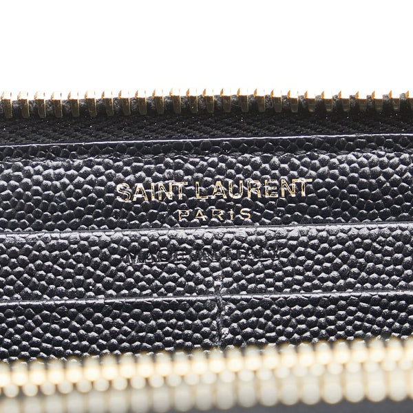 サンローラン YSLロゴ カサンドラ 長財布 ラウンドファスナー ブラック レザー レディース SAINT LAURENT 【中古】