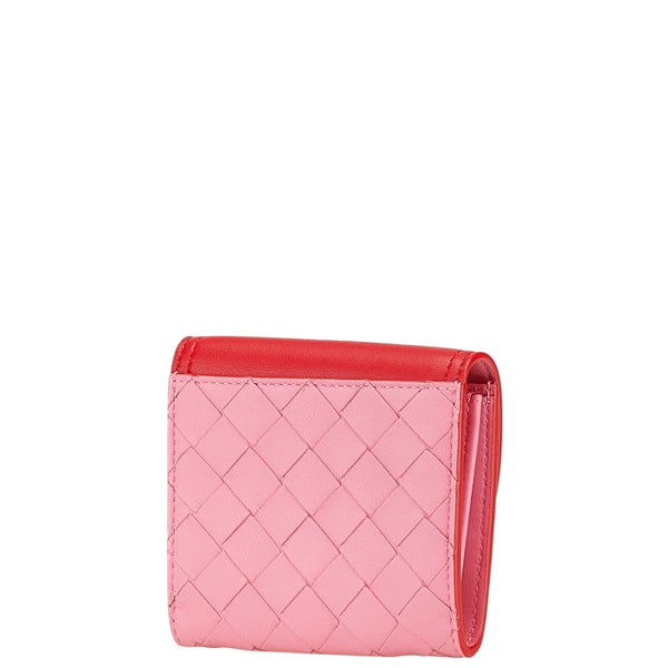 ボッテガヴェネタ イントレチャート 二つ折り財布 577841 ピンク レッド レザー レディース BOTTEGAVENETA 【中古】