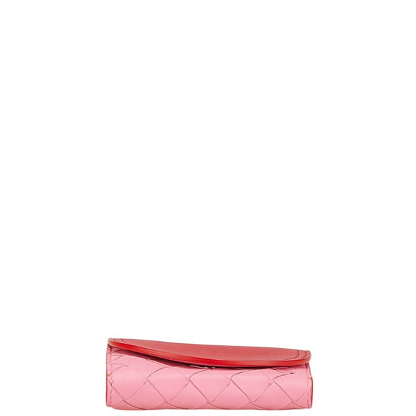ボッテガヴェネタ イントレチャート 二つ折り財布 577841 ピンク レッド レザー レディース BOTTEGAVENETA 【中古】