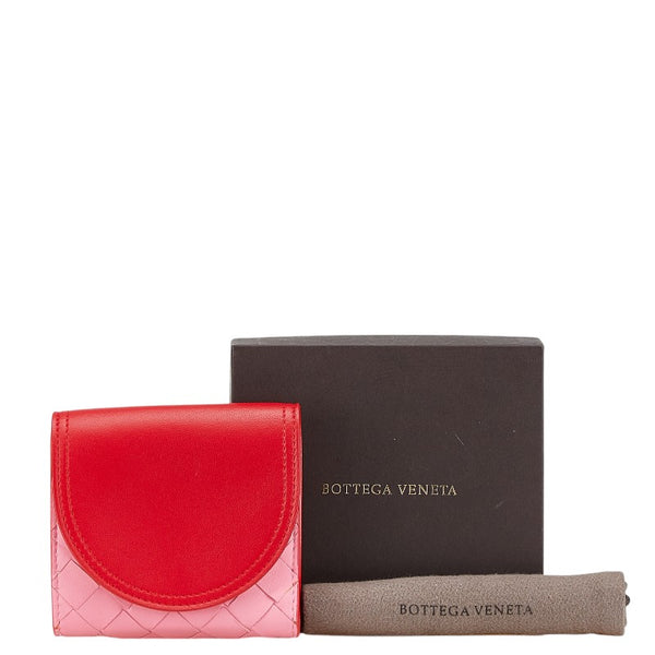 ボッテガヴェネタ イントレチャート 二つ折り財布 577841 ピンク レッド レザー レディース BOTTEGAVENETA 【中古】