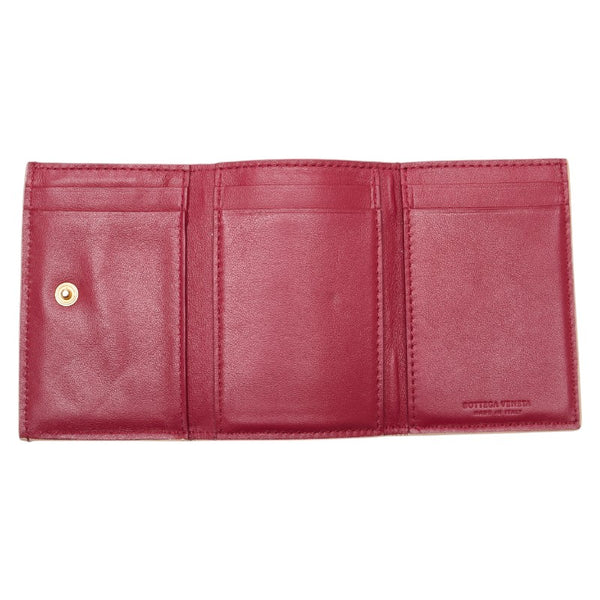 ボッテガヴェネタ イントレチャート 三つ折り財布 ベージュ ピンク レザー レディース BOTTEGAVENETA 【中古】