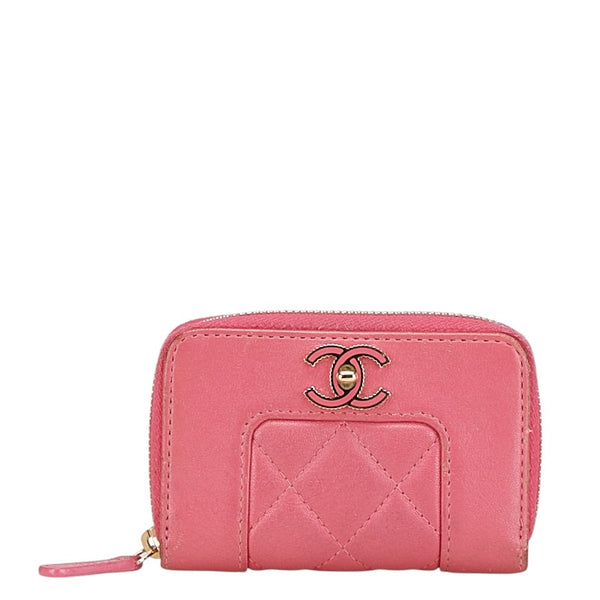 シャネル マトラッセ ココマーク ラウンドファスナー コインケース 小銭入れ ピンク ラムスキン レディース CHANEL 【中古】