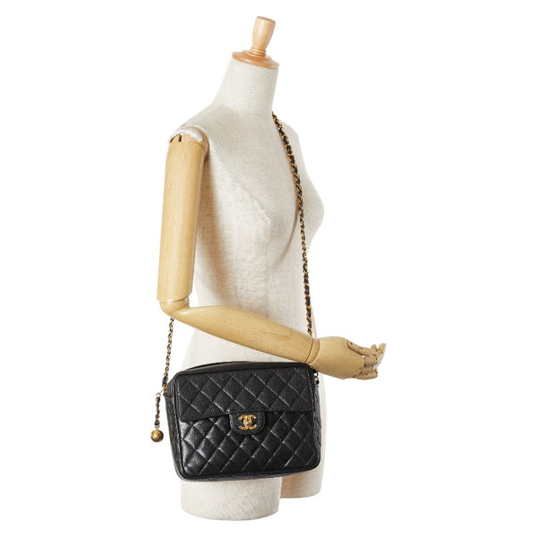 シャネル ヴィンテージ マトラッセ ココマーク チェーンショルダーバッグ ブラック キャビアスキン レディース CHANEL 【中古】