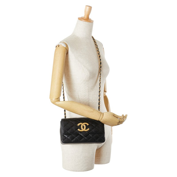 シャネル マトラッセ ココマーク チェーン ショルダーバッグ ブラック ラムスキン レディース CHANEL 【中古】