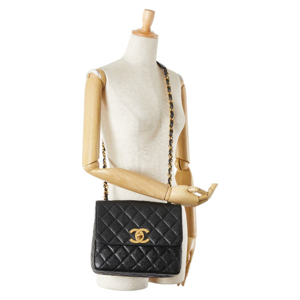シャネル デカココマーク マトラッセ チェーン ショルダーバッグ ブラック キャビアスキン レディース CHANEL 【中古】