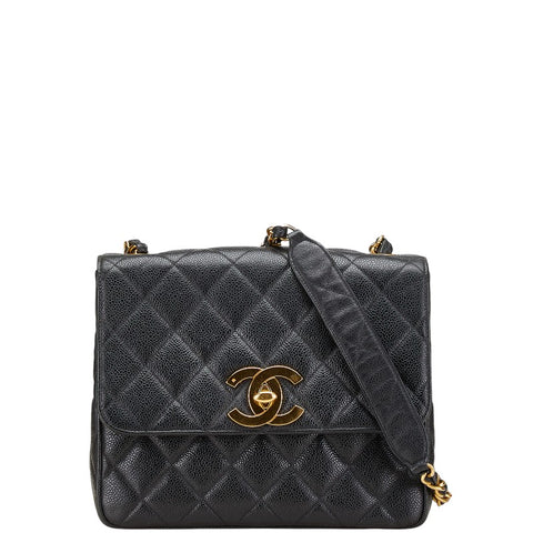 シャネル デカココマーク マトラッセ チェーン ショルダーバッグ ブラック キャビアスキン レディース CHANEL 【中古】