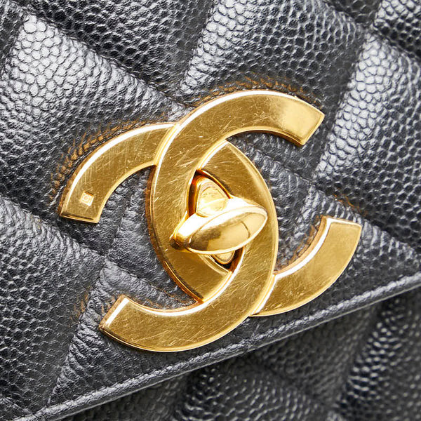 シャネル デカココマーク マトラッセ チェーン ショルダーバッグ ブラック キャビアスキン レディース CHANEL 【中古】
