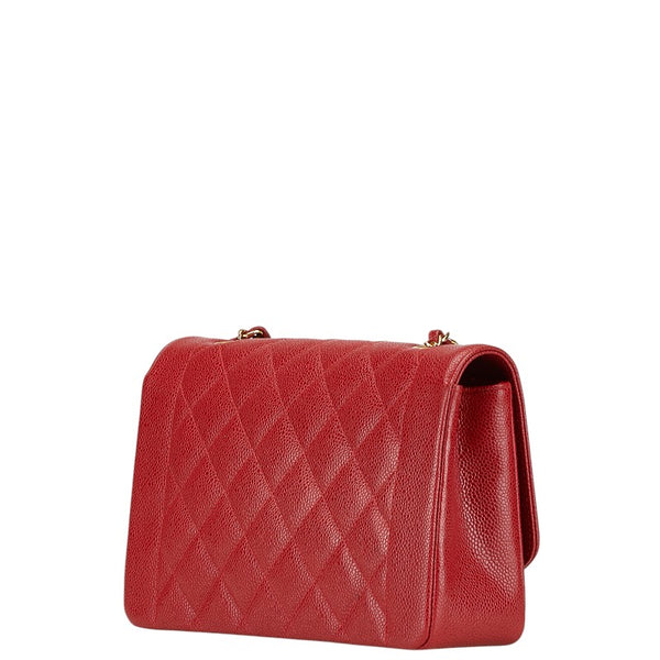 シャネル ダイアナ25 マトラッセ ココマーク  チェーン ショルダーバッグ レッド キャビアスキン レディース CHANEL 【中古】