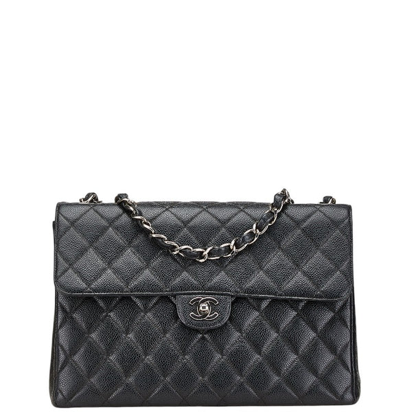 シャネル マトラッセ30 ココマーク ダブルフラップ チェーン ショルダーバッグ ブラック キャビアスキン レディース CHANEL 【中古】