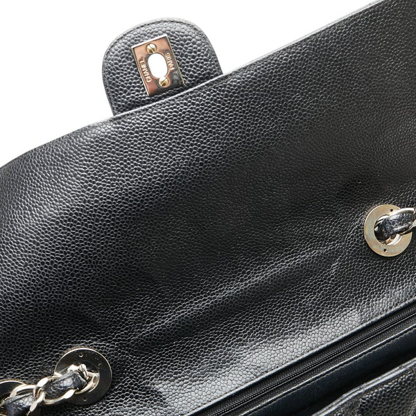 シャネル マトラッセ30 ココマーク ダブルフラップ チェーン ショルダーバッグ ブラック キャビアスキン レディース CHANEL 【中古】