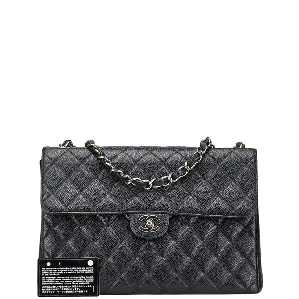 シャネル マトラッセ30 ココマーク ダブルフラップ チェーン ショルダーバッグ ブラック キャビアスキン レディース CHANEL 【中古】