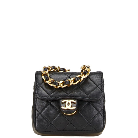 シャネル マイクロミニマトラッセ ココマーク チェーン ショルダーバッグ ブラック ゴールド ラムスキン レディース CHANEL 【中古】