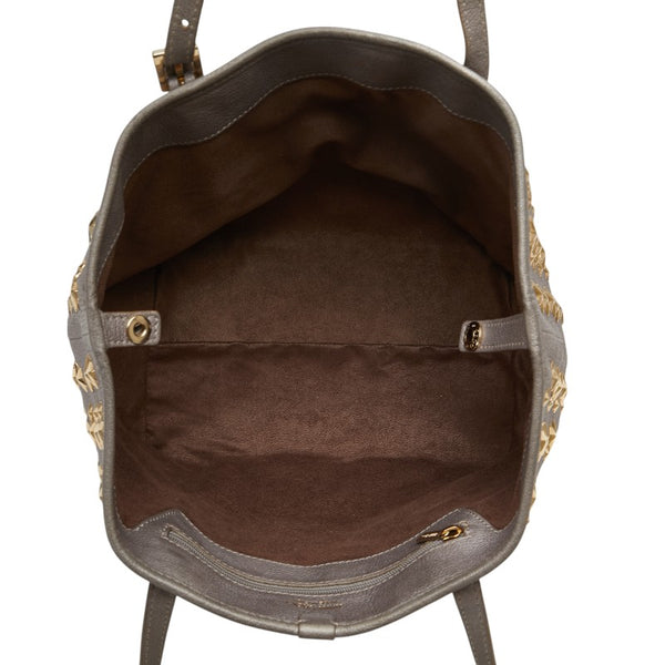 ジミーチュウ サシャS スタースタッズ ハンドバッグ トートバッグ グレー ゴールド レザー レディース JIMMY CHOO 【中古】