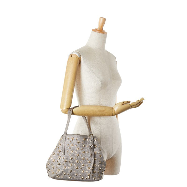 ジミーチュウ サシャS スタースタッズ ハンドバッグ トートバッグ グレー ゴールド レザー レディース JIMMY CHOO 【中古】