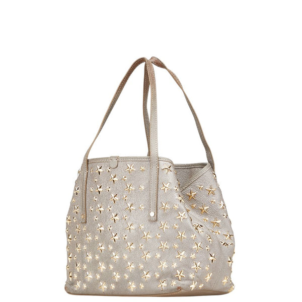 ジミーチュウ サシャS スタースタッズ ハンドバッグ トートバッグ グレー ゴールド レザー レディース JIMMY CHOO 【中古】