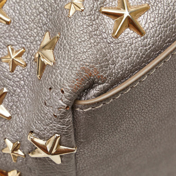ジミーチュウ サシャS スタースタッズ ハンドバッグ トートバッグ グレー ゴールド レザー レディース JIMMY CHOO 【中古】