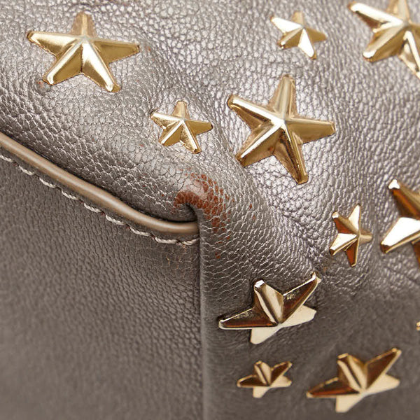 ジミーチュウ サシャS スタースタッズ ハンドバッグ トートバッグ グレー ゴールド レザー レディース JIMMY CHOO 【中古】