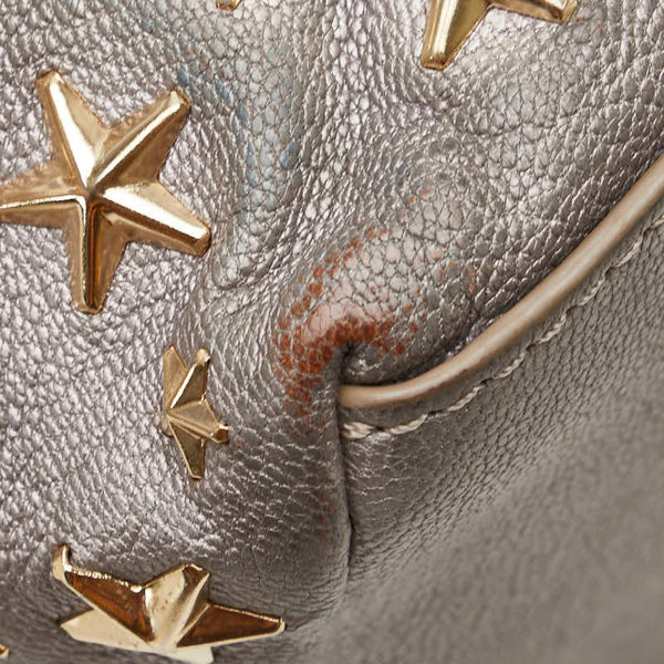 ジミーチュウ サシャS スタースタッズ ハンドバッグ トートバッグ グレー ゴールド レザー レディース JIMMY CHOO 【中古】