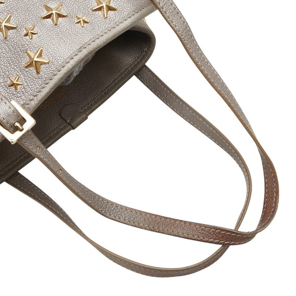 ジミーチュウ サシャS スタースタッズ ハンドバッグ トートバッグ グレー ゴールド レザー レディース JIMMY CHOO 【中古】