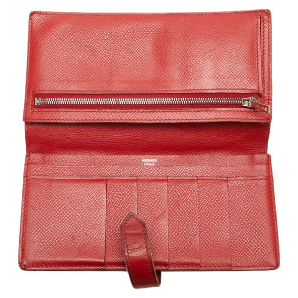 エルメス ベアン スフレ 長財布 ショコラ ルージュガランス ヴォーエプソン レディース HERMES 【中古】