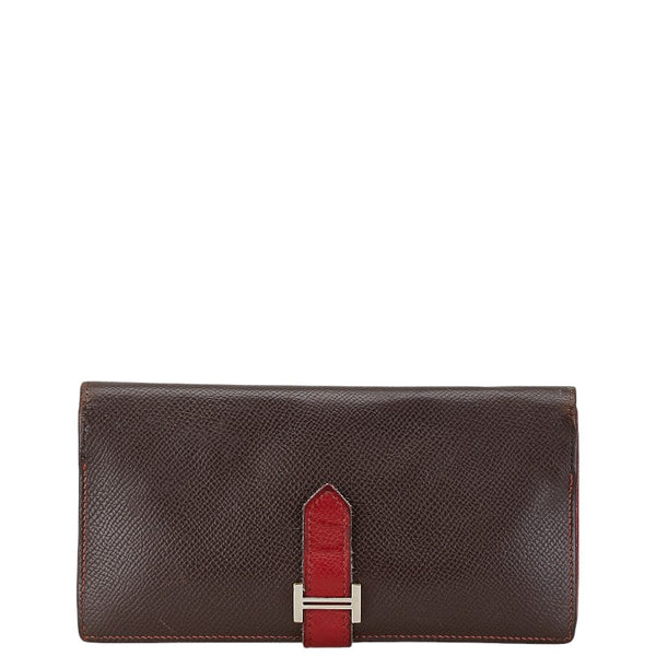 エルメス ベアン スフレ 長財布 ショコラ ルージュガランス ヴォーエプソン レディース HERMES 【中古】