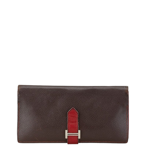 エルメス ベアン スフレ 長財布 ショコラ ルージュガランス ヴォーエプソン レディース HERMES 【中古】