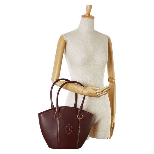 カルティエ マストライン ハンドバッグ ボルドー ワインレッド レザー レディース CARTIER 【中古】