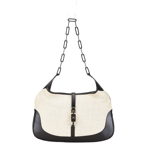 グッチ ジャッキー チェーン ショルダーバッグ 001 4015 203419 アイボリー ブラック キャンバス レザー レディース GUCCI 【中古】