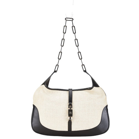 グッチ ジャッキー チェーン ショルダーバッグ 001 4015 203419 アイボリー ブラック キャンバス レザー レディース GUCCI 【中古】