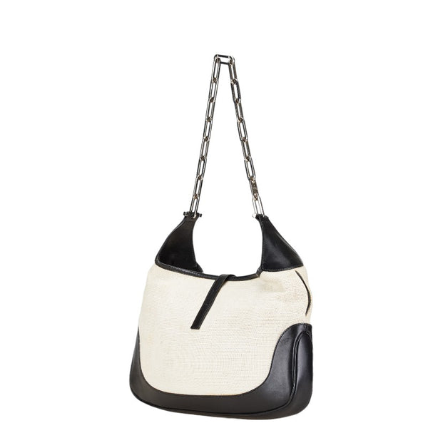 グッチ ジャッキー チェーン ショルダーバッグ 001 4015 203419 アイボリー ブラック キャンバス レザー レディース GUCCI 【中古】