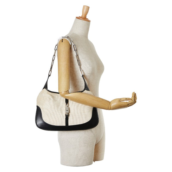 グッチ ジャッキー チェーン ショルダーバッグ 001 4015 203419 アイボリー ブラック キャンバス レザー レディース GUCCI 【中古】