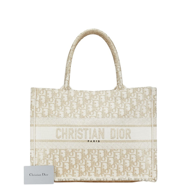 ディオール オブリーク ブックトート ミディアム トートバッグ ハンドバッグ アイボリー ゴールド キャンバス レディース Dior 【中古】