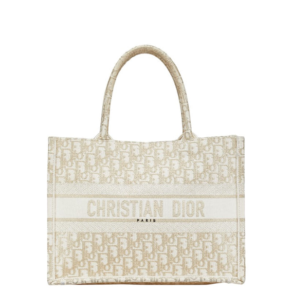ディオール オブリーク ブックトート ミディアム トートバッグ ハンドバッグ アイボリー ゴールド キャンバス レディース Dior 【中古】
