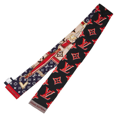 ルイ ヴィトン バンドー パーフェクト マッチ スカーフ M76898 ブラック レッド シルク レディース LOUIS VUITTON 【中古】