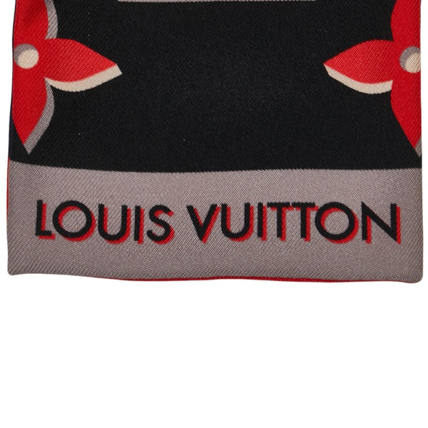 ルイ ヴィトン バンドー パーフェクト マッチ スカーフ M76898 ブラック レッド シルク レディース LOUIS VUITTON 【中古】